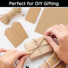 100/50 Stücke Weihnachtliche Geschenkanhänger mit 65 Fuß Jutegarn, personalisierte Kartonanhänger mit Loch, Kraftpapier Etiketten für DIY Kunsthandwerk, Hochzeit Weihnachts Papier Geschenke Vintage Etiketten - Übersicht 3