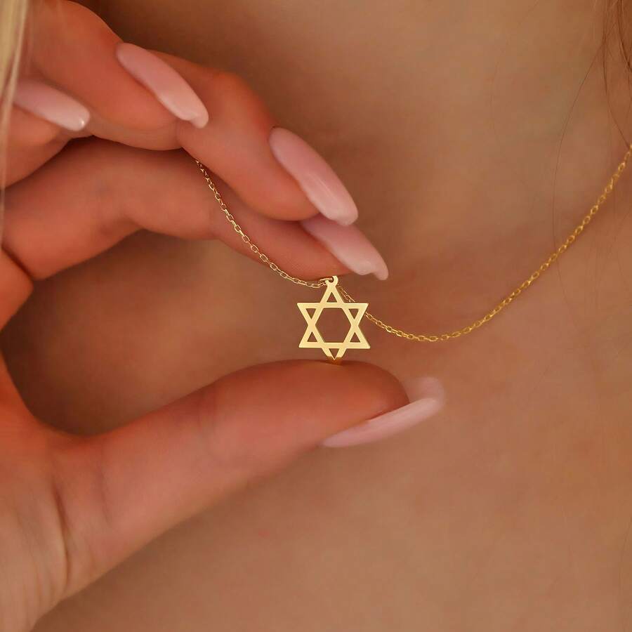 Gold Magen David Pendant Necklace, Tiny Star Of David Pendant Necklace, Stainless Steel Religious , David Star Necklace - Gold - View 1