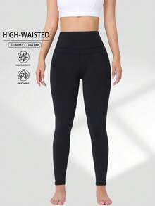 Spring Summer Autumn High Waist Women's Tight Leggings, Running Workout Cycling Long Pants Black Sports Fall - Black - View 4