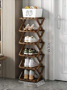 1pc 2-9 Tier Foldable X-Shaped Bamboo Shoe Rack, Freestanding Slim Narrow Shoe Storage Organizer, No Assembly Required, Space-Saving Storage Rack, Suitable For Entryway, Dorm And Small Apartment, Back To School And Moving Essentials - Brown - View 13
