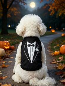 1pc Halloween Dog T-Shirt, Gentleman Tuxedo Print Pet Sleeveless Vest With Ghost Pattern, Cute Puppy Outfit, Suitable For Small And Medium Dogs, Party And Daily Wear Dog Clothes - Multicolor - View 6