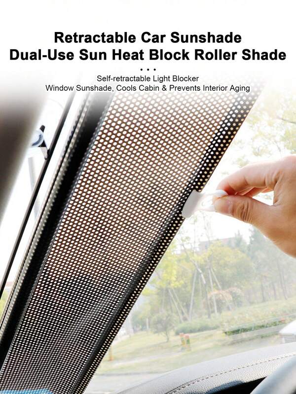 Car Roller Shade Sun Visor, Heat Insulation Window Curtain, Retractable Front Windshield Sunshade