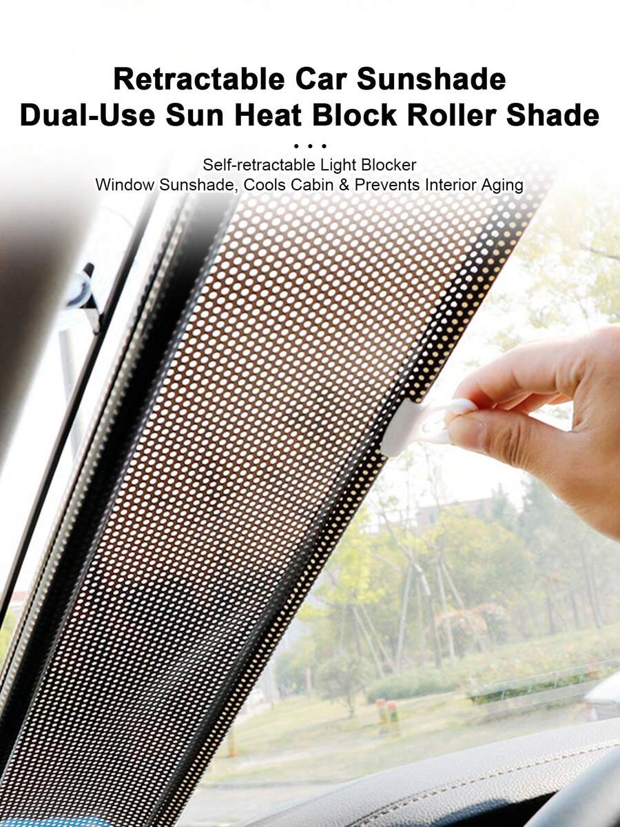 Car Roller Shade Sun Visor, Heat Insulation Window Curtain, Retractable Front Windshield Sunshade - A - View 1