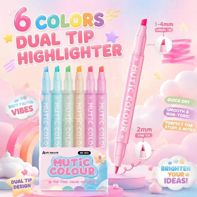 Dual-Tip Fluorescent Markers 6/12/24 Color Set, Colorful Highlighters For Students, Key Point Marking, Drawing And Doodling - Sets - View 8