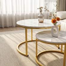 Nested Coffee Table Set, Round Coffee Table, Modern Side Table/Bedside Table, Suitable For Bedroom And Living Room. Gold - Gold - View 2