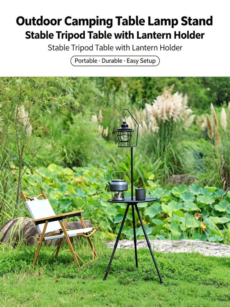 1pc Outdoor Folding Triangular Round Table With Light Pole, Portable Collapsible Ultralight Camping Lantern Table - Multicolor - View 4