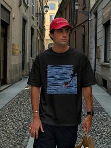 100% Thick Fabric T-Shirt - High-Quality Print, Plus Size T-Shirt, Unisex Design - Black - View 1
