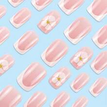 24pcs Short 3D Minimalist White French Floral Square Nails + 1pc Jelly Glue + 1pc Nail File - 彩色 - 查看 6
