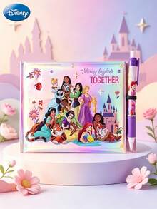 Monogram 1SET Disney Officially Licensed Princess Autograph Book Set Including Hard‑Cover Notebook And Matching Ball‑Point Pen Iridescent Cover With Classic Princess Prints Portable Journal Set For Daily Notes Diary Writing Ideal Birthday Holiday Gift For Fan - Princess - View 1