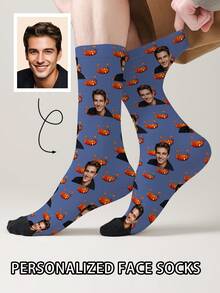 1 Pair Customized Face Pattern Socks, Personalized Photo Socks, Custom Printed Socks, Funny Face Socks, Custom Pattern Socks, Print Any Face Pattern On Socks, Anniversary Gift, Valentine's Day Gift, Unique Birthday Gift, Personalized Custom Collection - Multicolor - View 2