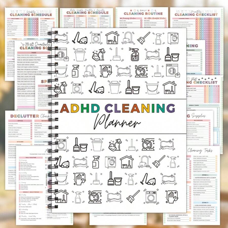 1pc ADHD Cleaning Planner Notebook With Daily Weekly Monthly Cleaning Schedule&Zone Chore Checklists,Household Declutter Task Tracking Journal,Housekeeping Organizing Routine Log Book,Easy Task Breakdown Home Management Notebook, Housewarming New Ho - Annual Home Cleaning Checklist - View 1