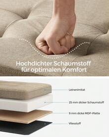 Sitzbank mit Stauraum, 38 x 110 x 38 cm, Sitztruhe - Kamelfarben - Übersicht 4