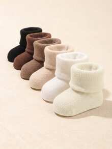 6 Pairs Baby Newborn Autumn/Winter Warm Solid Color Soft Comfortable Casual Cute Fold-Top Socks, Brown Tone - Multicolor - View 5