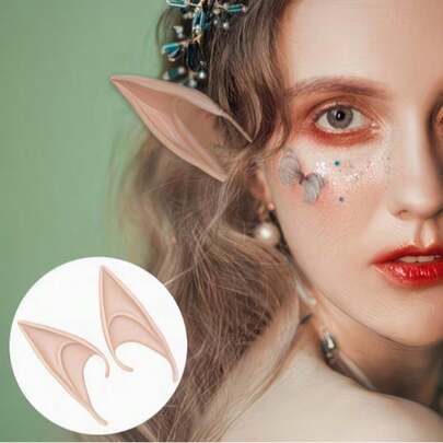 Halloween Elf Pointed Ear Props, Realistic Elf Ears Cosplay Accessory, Made Of Soft Latex Material, Skin-Tone Realistic Texture, Classic Long Pointed Ear Design, Multiple Color Options Available, Can Be Worn Directly To Fit The Ear, Realistic And Natural Appearance, Great For Photos