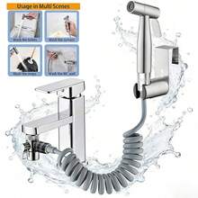 304 Stainless Steel Handheld Bidet Sprayer Set|59'' Retractable Spring Hose + 3-Way Diverter Valve|Universal Faucet Adapter For Women's Hygiene & Toilet Cleaning ﻿ ﻿ - A - View 1