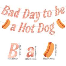 Gingham BBQ Party Banner Garland, "Bad Day To Be A Hot Dog" Checkered Letter Bunting With Cartoon Hot Dog Cutouts, Summer Picnic Backyard Barbecue Hanging Wall Decor,Holiday Atmosphere Props,Party Props, Party Favors,Celebration Props(Red White) - A - View 10