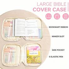 Quilted Women Bible Cover Case, Large Bible Study Storage Bag With Highlighters Index Tabs, Christian Journaling Kit Gift For Mom Mother's Day - Blue - View 4