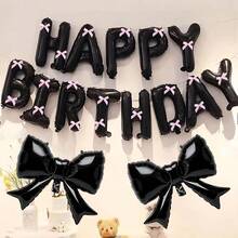 36pcs Black Bow Birthday Banner Party Decoration Aluminum Foil Balloon Set - Multicolor - View 1