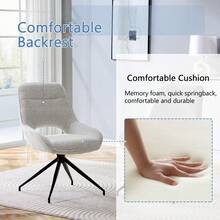 [Set Of 2] 360° Swivel Dining Chair In Beige-Grey Fabric: Black Lacquered Metal Frame With Four Legs, Beige-Grey Breathable Structural Fabric, Suitable For Modern Dining Areas - Light Grey - View 3