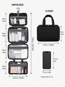 Sleek Toiletry Travel Organizer With Sturdy Hook 4-Fold Cosmetic Bag For Families Wash Pouch For Business Trips And Daily Use, Space Saving - Black - View 13