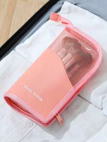 1pc Pink Makeup Brush Storage Bag With Zipper, Multi-Function Eyebrow Pencil Storage Pouch, Cosmetic Organizer Bag, Portable Toiletry Bag, Can Store Face Masks, Lipsticks, Suitable For Home, Gifts, Vacation, Travel - Multicolor - View 10