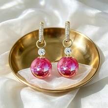 1 Pair European & American French Classic Versatile Fashion High-End Red Pearl Stud Earrings For Women, Lightweight Luxury, Sparkling Rhinestone Embellished, Elegant New Style - Multicolor - View 3