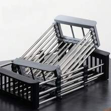 Rejilla extensible de acero inoxidable para sobre el fregadero y cesta escurridor - Organizador de cocina plegable para platos, tazas y productos, diseño de varios niveles para un lavado y secado eficiente, rejilla para secar platos - Multicolor - Ver 7