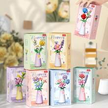 12 Styles Building Block Eternal Flower Vase Desktop Decor, Assembled Building Blocks, Small Particle Micro Building Block Flowers, Rose Sunflower Artificial Flower Model, Birthday Gift, Holiday Gift - Multicolor - View 12