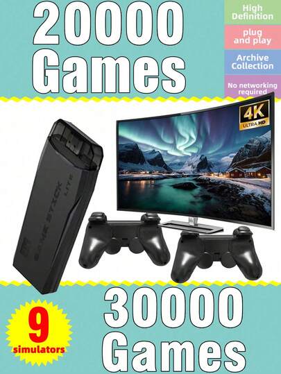 1 Set Of Home Game Console With 20000 Retro Classic Games 9 Simulators Supports 4K HD Connected To TV/Projector Wireless Controller For Two-Player Game Nostalgic Arcade Joystick Party Gathering Interactive Card-Type Birthday Gift