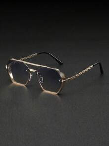 1pc Men's Gradient Metal Frame Polygon Fashionable Sunglasses, Versatile Trendty Style Suitable For Outdoor Shading - Ombre - View 8