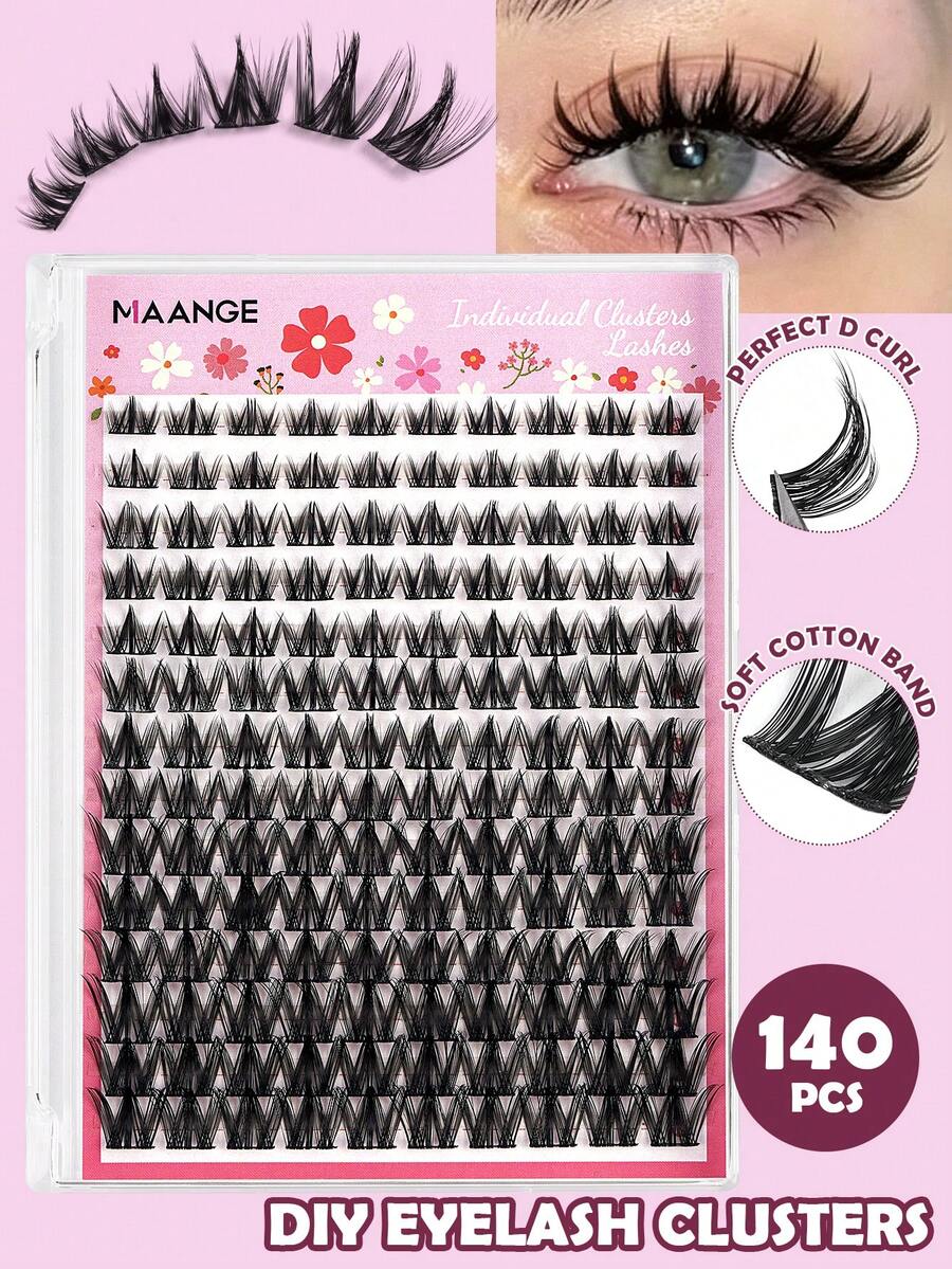 MAANGE 140 Clusters Cartoon Cat Eye Lash Extensions, Cartoon Eyelash Clusters CC Curl 8-16mm Mixed, Natural Fine Eyelash Clusters, Lash Extension Set, DIY Personal Natural Soft False Eyelashes, Easy To Wear And Reusable, Suitable For Beginners Daily Makeup, Eyelash Clusters, Personal False Eyelashes, Gift For Women