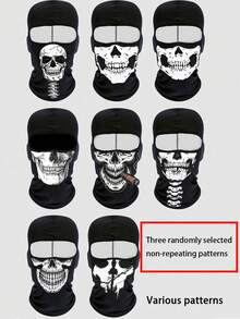 1/3/5pcs Set Black Breathable Full Face Mask, UV Protection, Punk Skull Print Balaclava, Suitable For Cycling, Skiing And Other Outdoor Sports - Multicolor - View 10