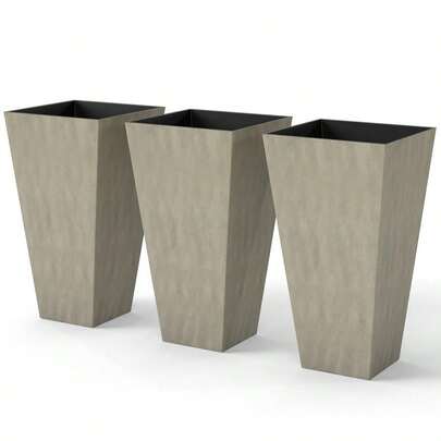 28 Inch Raised Garden Bed Planter Box Set, Sturdy Resin Frame Flower Pot, Weather Resistant Outdoor Patio Yard Gardening, 3 Pack Mixed Grey-XY566441