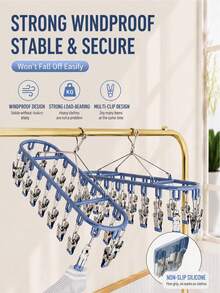 1pc Metal Sock Hanger With 20 Clips, Hanging Drying Rack, Clothes And Socks Rack, Laundry Drip Rack With 20 Clips, Home Non-Marking Sock Clips, Underwear Clips, Suitable For Socks, Underwear, Towels, Scarves Storage, Balcony Bathroom Drying, Closet Entrance Storage, Space-Saving Clothes Rack And Storage, Clothes Clips - Multicolor - View 2