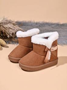 Kids Fashion New Snow Boots With Bow Decor - Brown - View 1