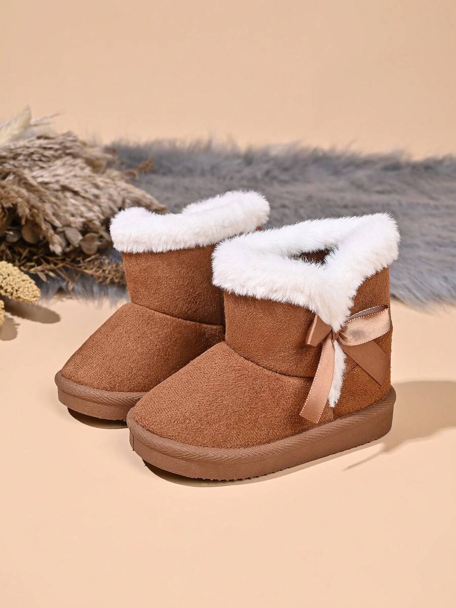 Kids Fashion New Snow Boots With Bow Decor - Brown - View 1
