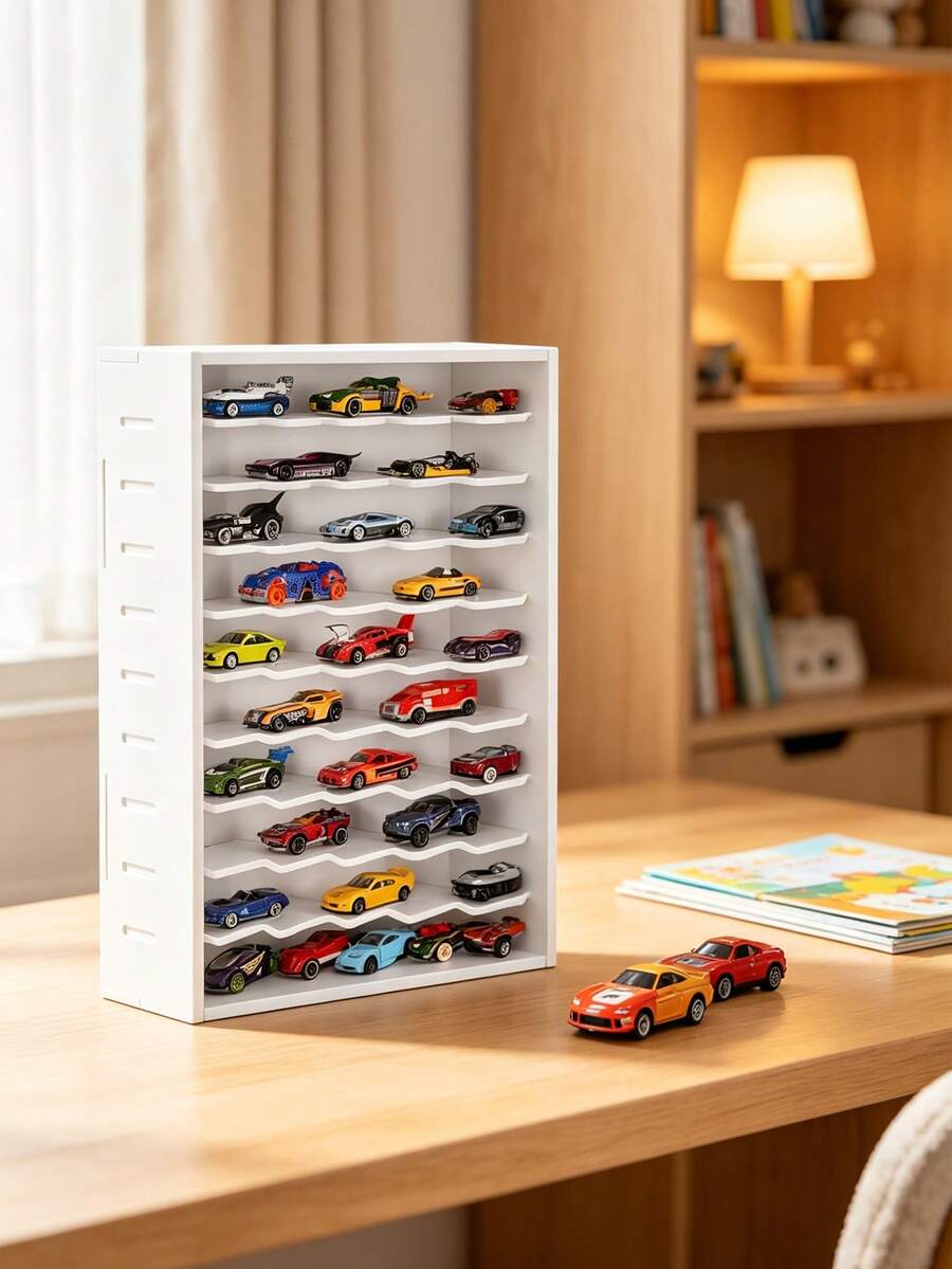 1pc Wall-Mounted Model Car Storage Organizer Box, Desktop Toy Car Garage (White), Suitable For Newborn Essentials And Children's Room - Multicolor - View 1