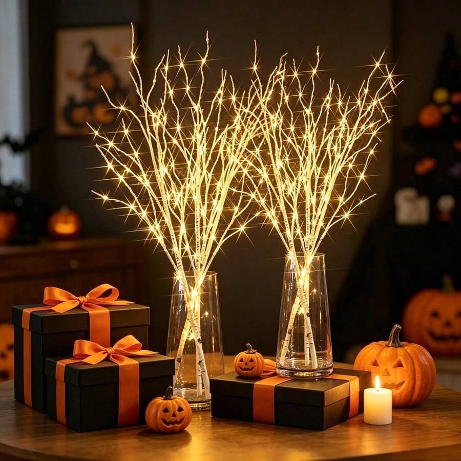 2/4pcs Artificial White Birch Branches - Suitable For Christmas, Halloween, Easter, Thanksgiving, Valentine's Day - Multi-Functional Plastic Faux Branches, Suitable For Various Room Decor, Holidays And Gathering Celebrations - AA Battery Powered (Batteries Not Included), All Season Decoration, No Container - Birch Branch - View 1