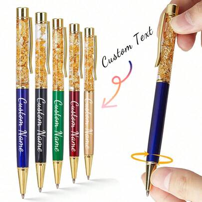 1/10/20pcs Customized Ballpoint Pens, Engraved Logo, Gold Foil Filled, Personalized Gift, For Friends, Birthday Party Guests, Hostess, Guests, Family, Suitable For Birthday, Wedding, Teacher's Day, Anniversary, Office Supplies, Stationery, Back To School
