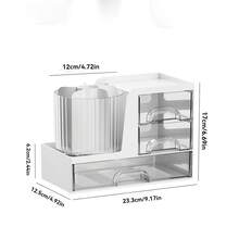 Multifunctional Desktop Storage Box Rotating Pen Holder Makeup Organizer Transparent Multi-Layer Drawer Large Capacity Compartment Storage Bin For Students Office Vanity - Multicolor - View 10