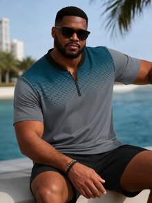 Men's Plus Size T-Shirt Summer Gradient Print Machine Washable Casual Plus Size Top Men's Short Sleeve Polo Shirt - Multicolor - View 2