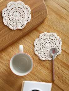 1/2/4/6/10pcs Vintage Coasters, Handmade Woven Heat-Insulating Pads, Creative Hollow Crochet Decorative Mats, Suitable For Drinks, Home, Living Room, Hotel, Housewarming Gift Ideas - Beige - View 4