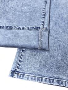 大尺碼復古藍色寬鬆寬腿牛仔褲，女款休閒百搭顯瘦直筒褲，春/夏新品秋季款 - 淺色水洗藍 - 查看 8
