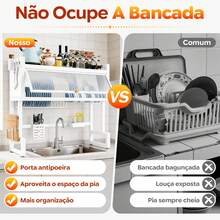 Sing-e Escorredor de Louça Suspenso  Andares – Ajustável 65-105cm, com Porta Retrátil e 5 Acessórios, Organizador de Pia em Aço Antiferrugem - 85cm Branco (Conjunto) - Visão 5