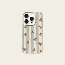 1pc TPU Material Light Blue Striped Blue Ribbon Brown Bear Healing Pattern Phone Case Suitable For IPhone 17 Pro Max/17/16 Pro Max/15/13/12/11/ S20 FE/A15/S24/A55/ Note 11/Note 12/Note 13 Pro Full Coverage Anti-Drop Soft Shell Phone Protective Cover - White - View 5