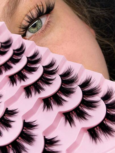 7 Pairs New D-Curl Vacation Eyelashes, Manga Style, Faux Mink Hair, Cat Eye False Eyelashes, Natural Voluminous Effect, Essential Makeup Tool For Travel, Dating, Party, Vacation, Suitable For Beginners, Easy To Use