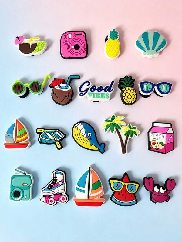 19pcs Summer Element Cute Shoe Charms, Detachable DIY Shoe Decorations, Suitable For Clogs, Bubble Slippers, Sandals, Gift Accessories