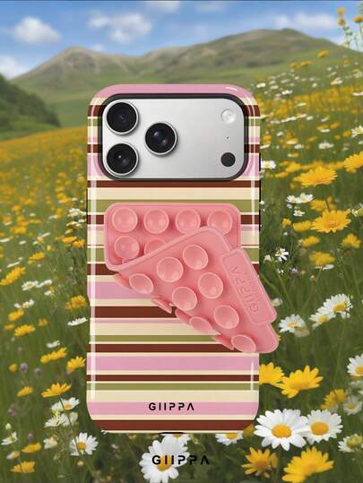 GIIPPA 1 قطعة غطاء هاتف بتصميم خطوط أفقية بأربعة ألوان: بني دافئ، وردي فاتح، بيج، أخضر زيتوني، متوافق مع هاتف 17 Pro Max + كوب شفط وردي، متوافق مع هاتف 16 Pro Max، 15 Pro Max، 14 Pro Max، غطاء هاتف بأسلوب كوري راقي وعصري وممتع، متوافق مع 11/12/13/14/15/16 Pro Max Plus، تصميم أنيق مناسب للرجال والنساء، هدية مثالية لصديقتك في عيد الميلاد، عيد الحب، عيد الفصح، موسم الزفاف وعيد الميلاد!