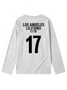 Women's Fashion Autumn Minimalist Loose Versatile Letter Print Long Sleeve T-Shirt Casual - Light Gray - View 6