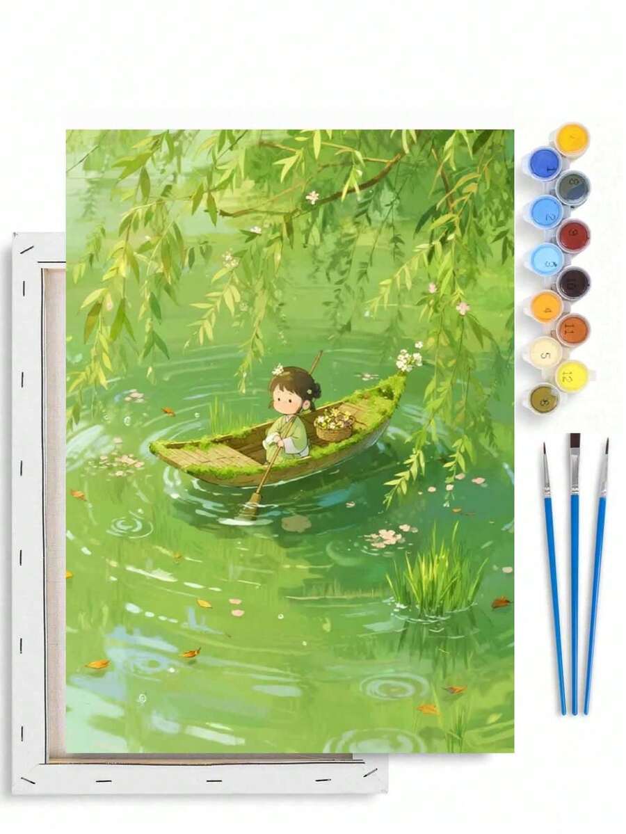 1 مجموعة طقم رسم زيتي رقمي للبالغين - أنماط ذات طابع أخضر، طلاء أكريليك على قماش DIY بدون إطار، أفضل هدايا للعطلات وأعياد الميلاد